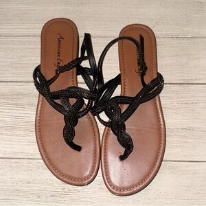 American Eagle black strappy sparkle thong sandals
